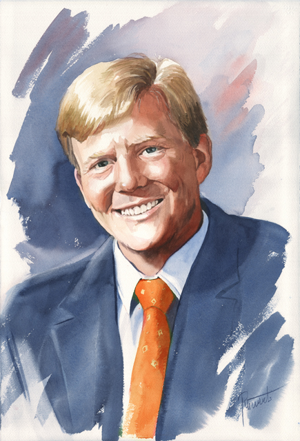 Aquarel: Aquarel Koning Willem-Alexander GROOT 42 x 59,4 cm